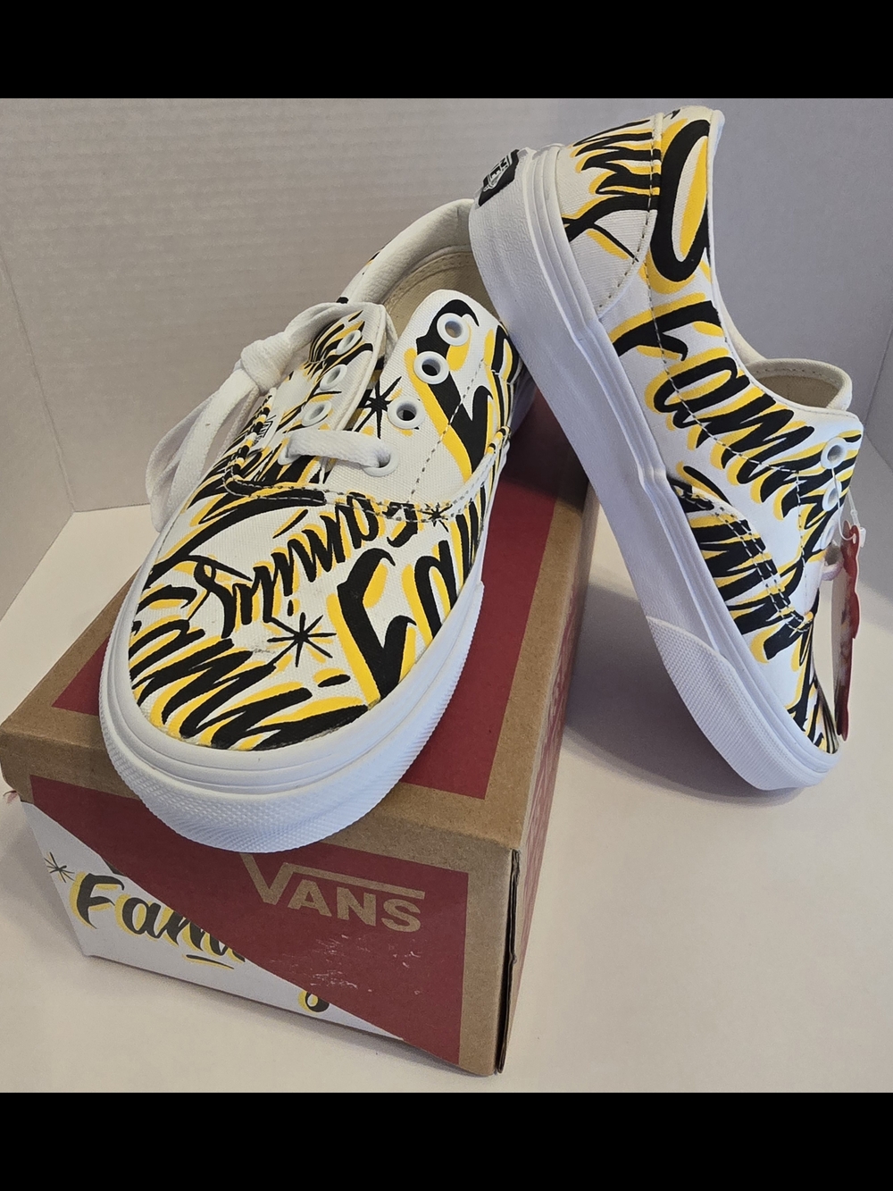 Vans Family Era Limited Edtion White, Yellow & Black Graphic Low-Top Sneakers